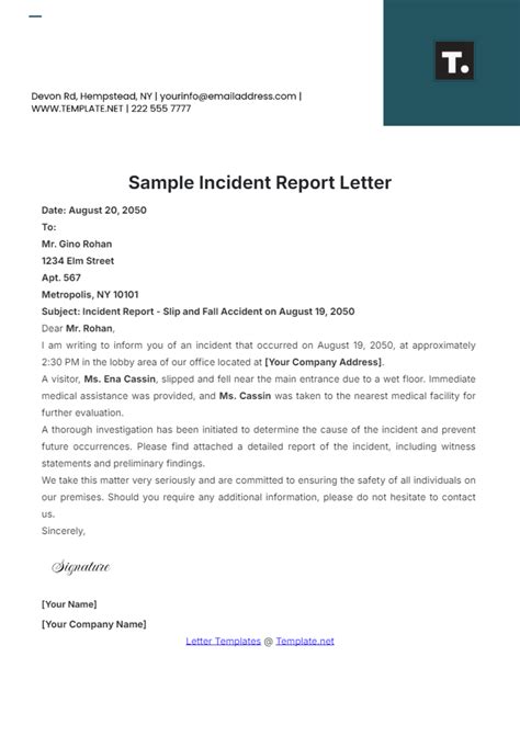 Flood incident report letter example