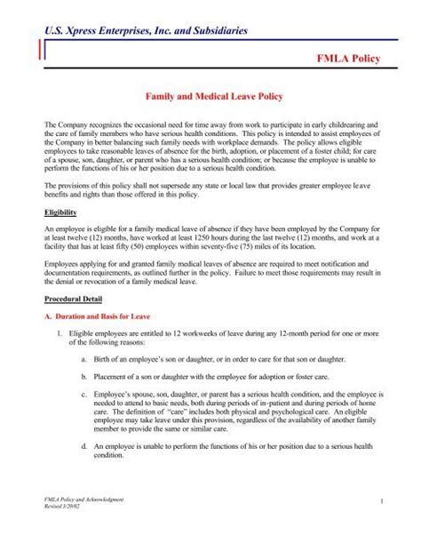 Fmla Policy Template