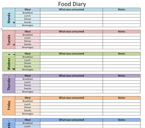 Food Diary Template Word