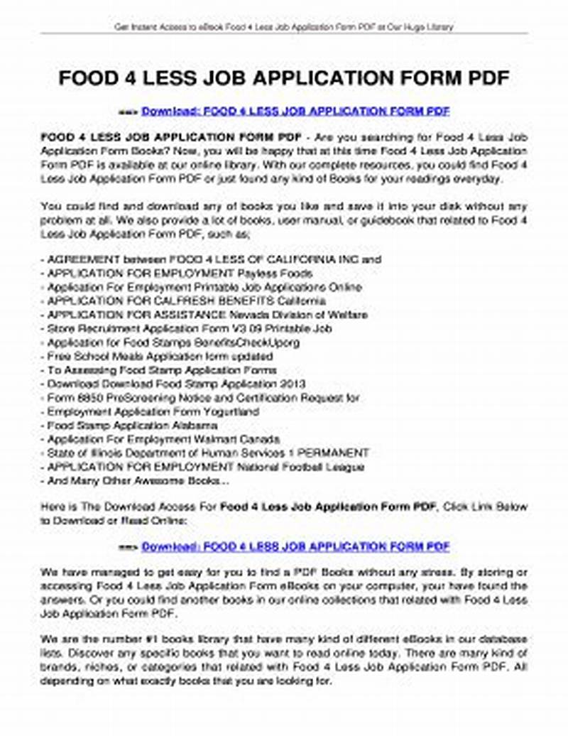 Food For Less Job Application Form