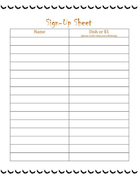 Food Sign Up Sheet Template