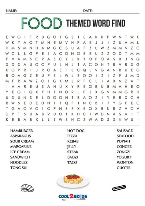 Food Word Search Printable