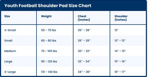 Football Pads Size Chart