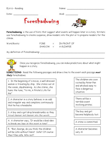 Foreshadowing Worksheets Printable