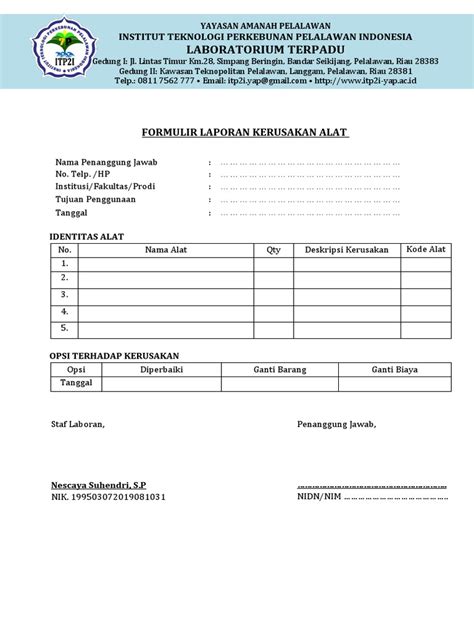 Form laporan kerusakan inventaris