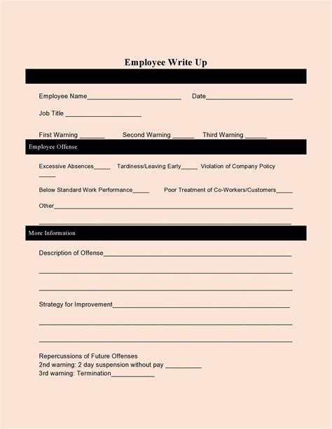 Formal Write Up For Employee Template