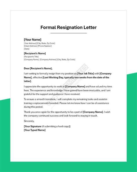 Formal resignation letter
