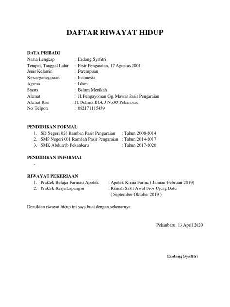 Format Daftar Riwayat Hidup OSNIPA
