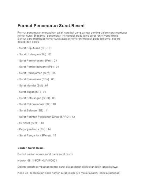 Format Penomoran Surat Resmi
