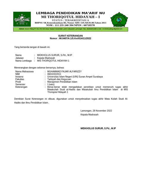 Format Surat Keterangan