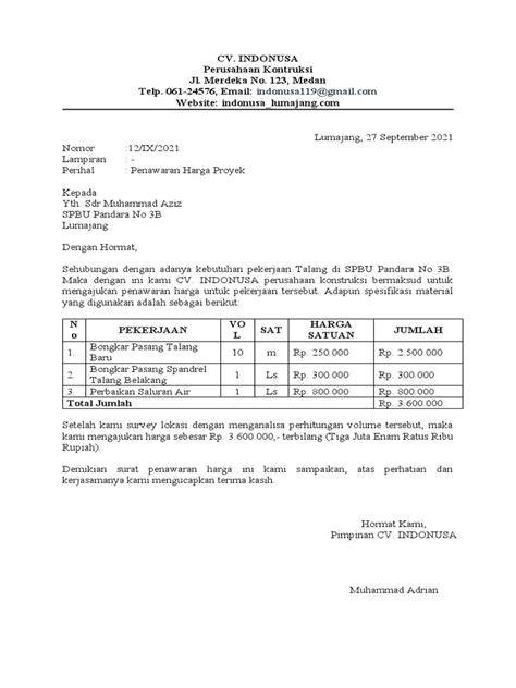 Format Surat Penawaran Proyek