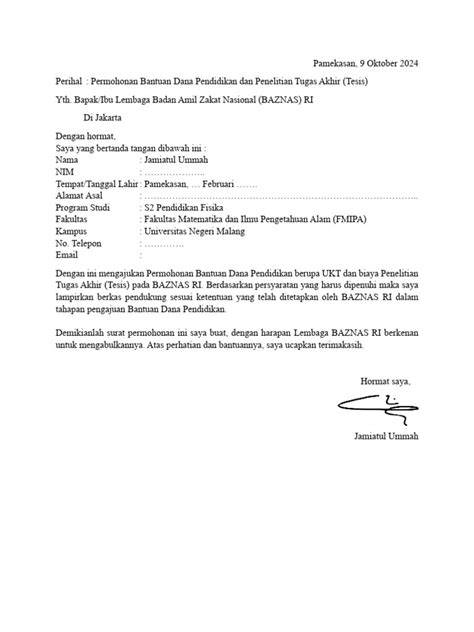 Format Surat Permohonan Bantuan