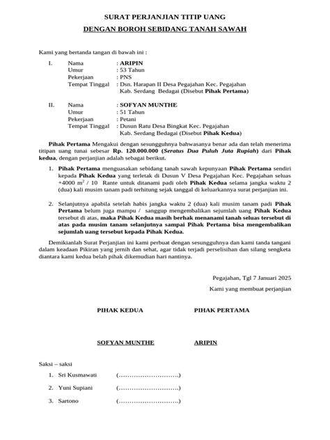 Format Surat Pernyataan Titip Uang