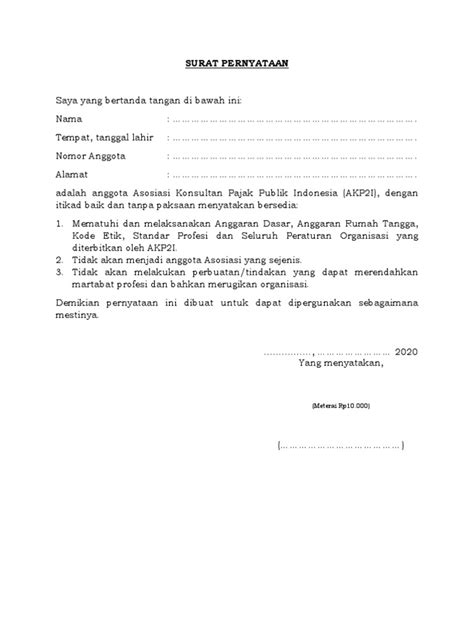 Format Surat Pernyataan