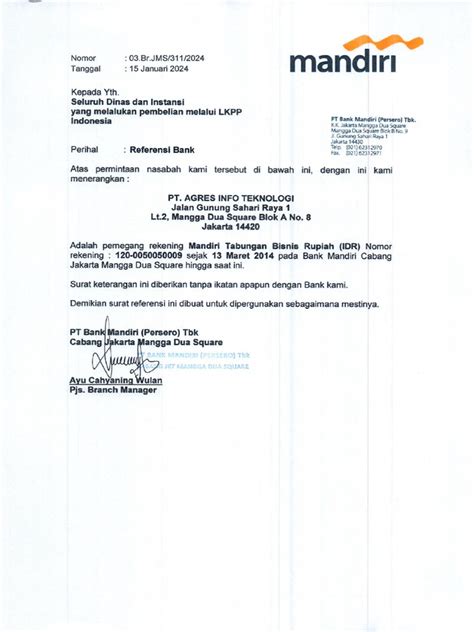 Format Surat Resmi Bank