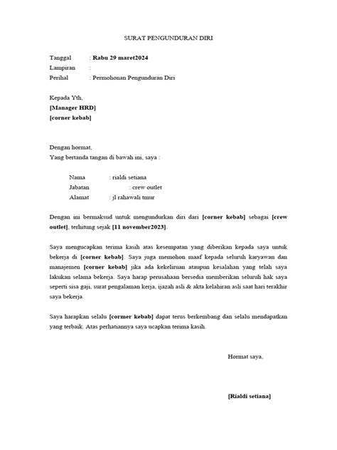 Format surat pengunduran diri