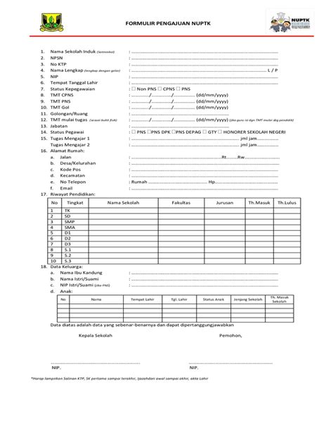 Formulir Pengajuan NUPTK