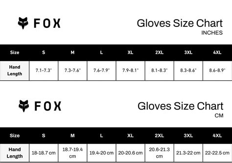 Fox Gloves Size Chart