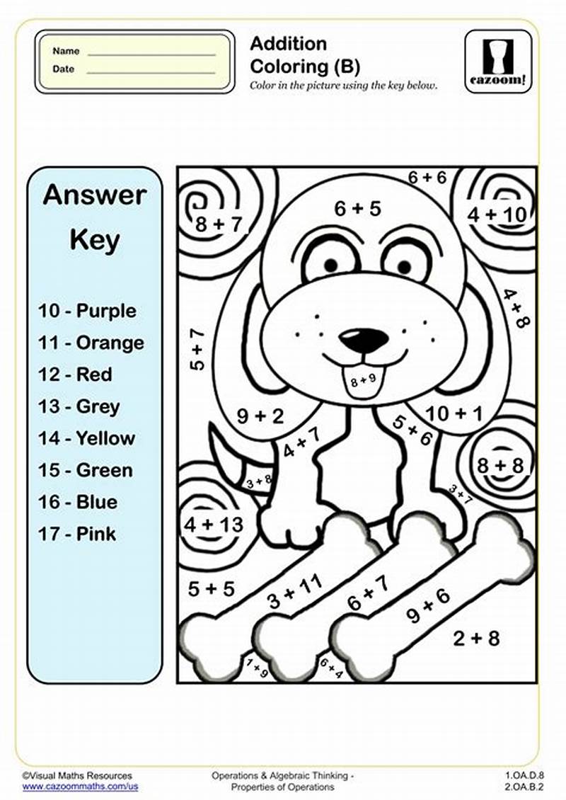 Free Addition Coloring Worksheets For First Grade
