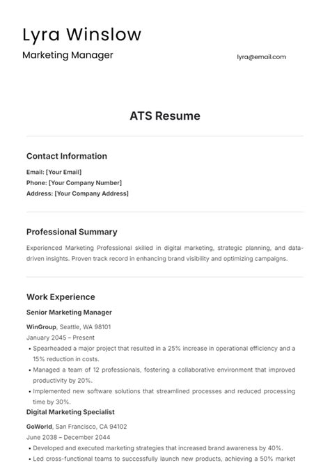 Free Ats Resume Template