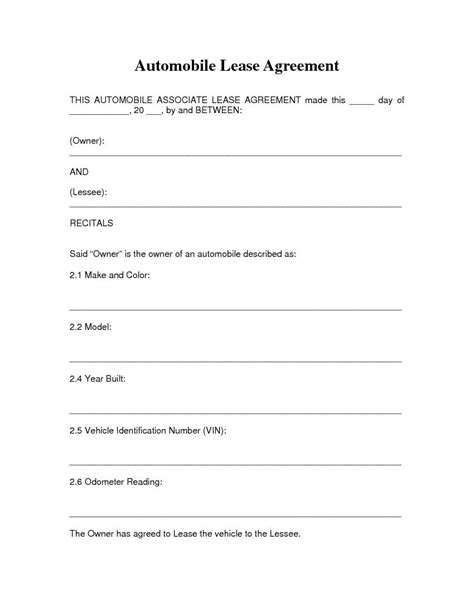 Free Auto Lease Agreement Template