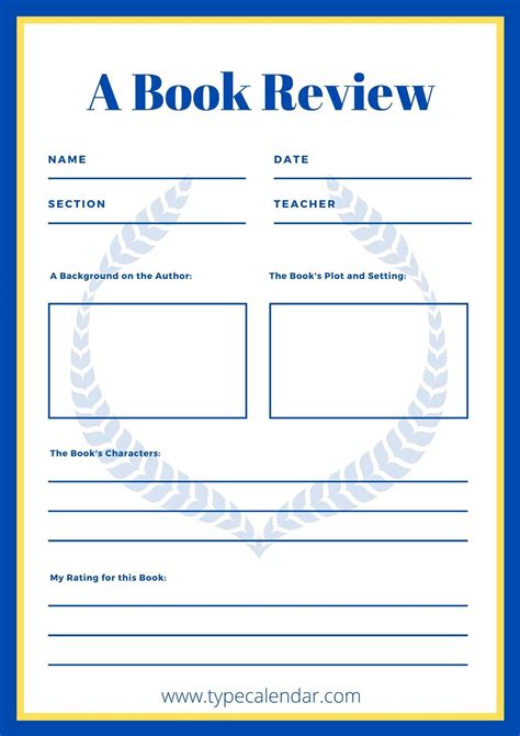 Free Book Review Template
