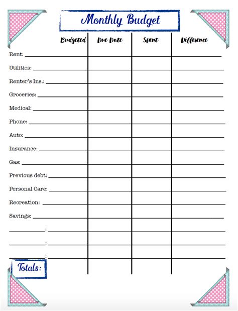 Free Budgeting Printables