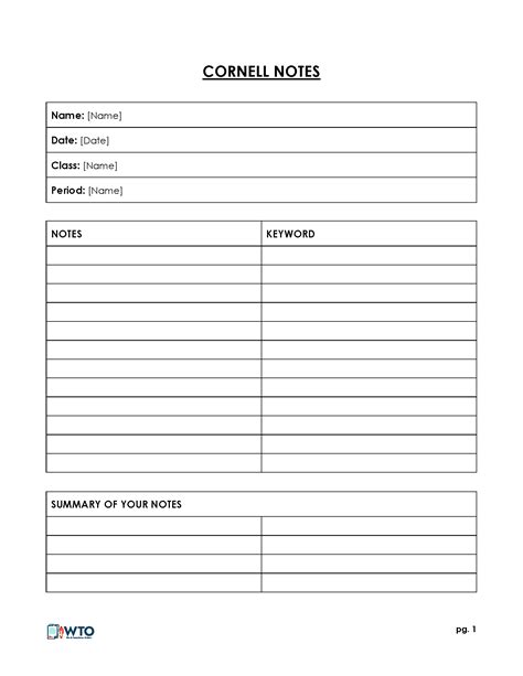 Free Cornell Note Taking Template