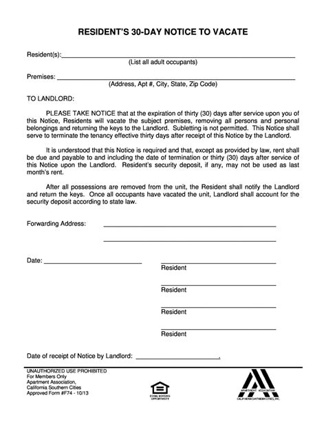 Free Downloadable And Printable 60 Day Move Out Notice