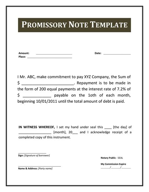 Free Downloadable Promissory Note Template