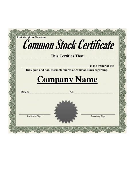 Free Editable Stock Certificate Template