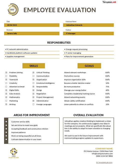 Free Employee Performance Evaluation Template