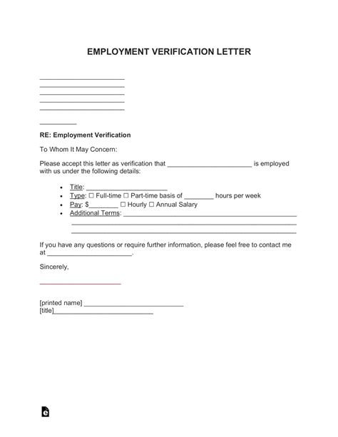 Free Employment Verification Letter Template Word