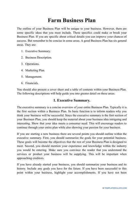 Free Farm Business Plan Template
