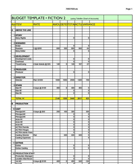 Free Film Budget Template