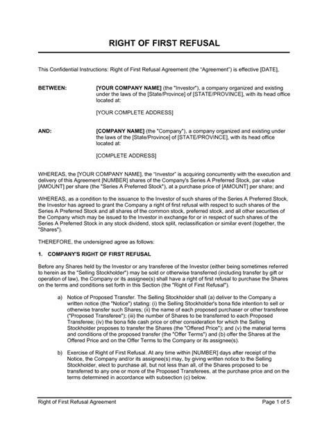 Free First Right Of Refusal Template