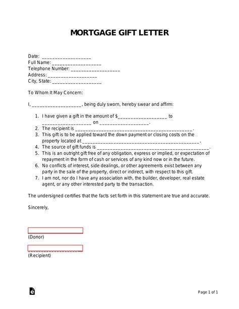 Free Gift Letter For Mortgage Template