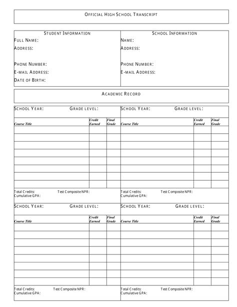 Free High School Transcript Template