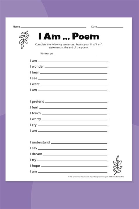Free I Am Poem Template