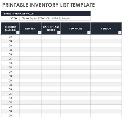 Free Inventory List Template
