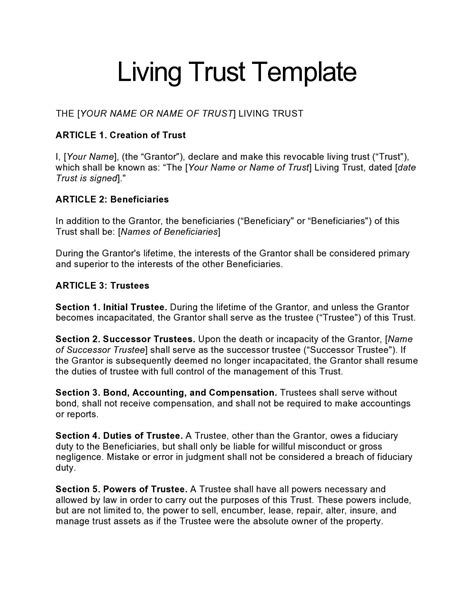 Free Living Trust Template