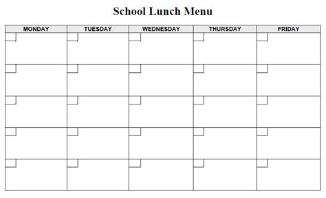 Free Lunch Menu Templates For Schools