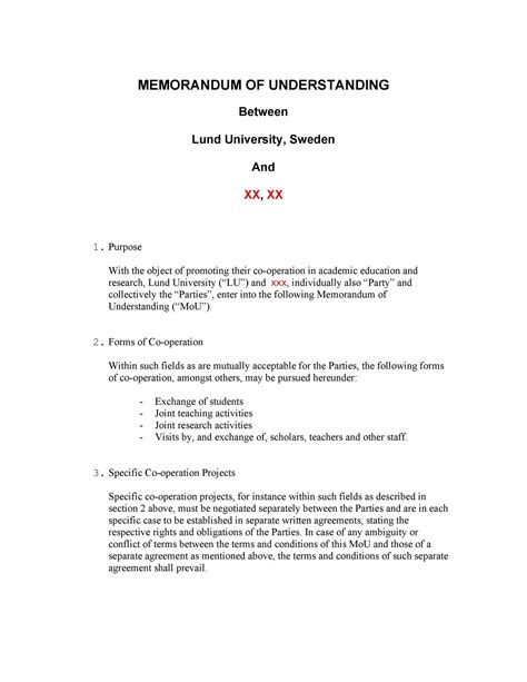 Free Memorandum Of Understanding Template