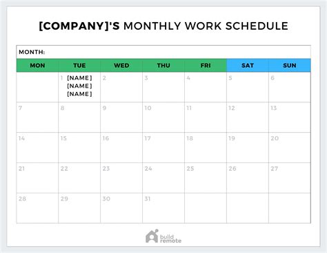 Free Monthly Work Schedule Template
