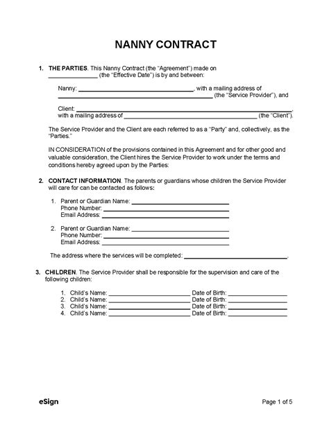 Free Nanny Agreement Template
