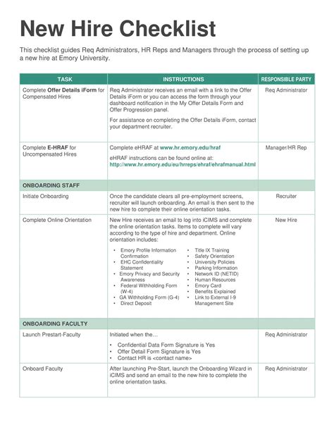 Free New Hire Checklist Template