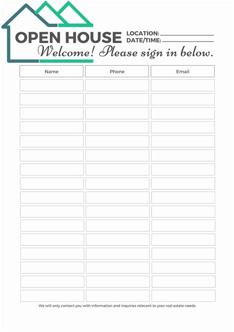 Free Open House Sign In Sheet Printable