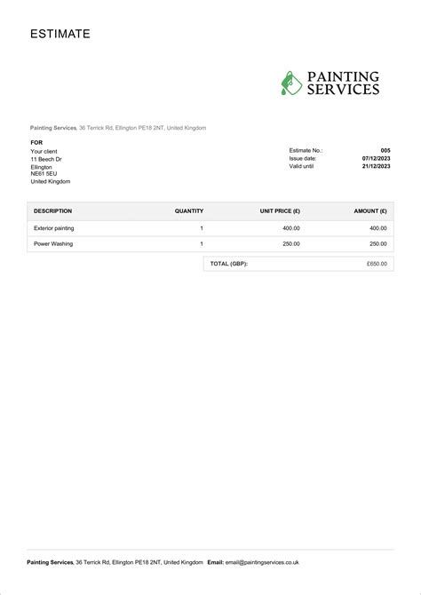 Free Painting Estimate Template