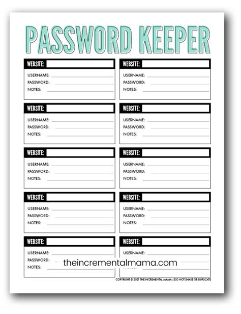 Free Password Keeper Template Printable