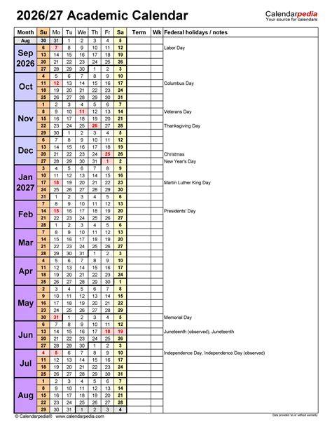 Free Printable Academic Event Calendar Year 2017-2018